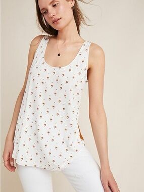 Anthropologie White Tank Top with Brown Palm Print 🌴